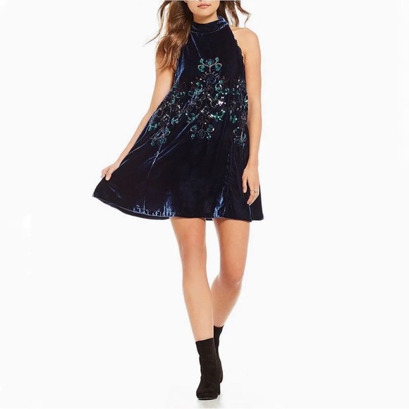 Free People Blue velvet sequin swing dress - Picture 9 of 16